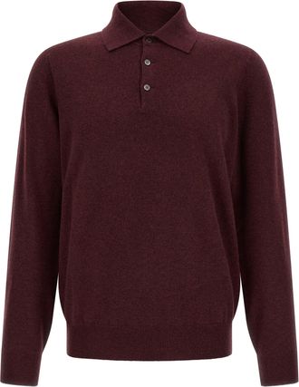 Brunello Cucinelli Bordeaux Cashmere Polo Mens Shirt
