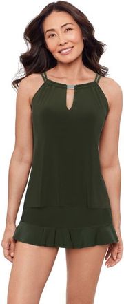 Aqua Green High Neck Keyhole Full Coverage Adjustable Tankini Swimsuit Top in Malachite at Nordstrom, Size X-Large