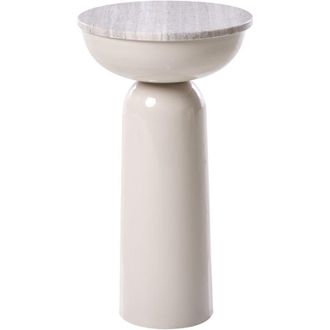 Beliani Side Table Beige Metal Base with a Marble Top Modern Living Room Powder-Coated Round FALCON