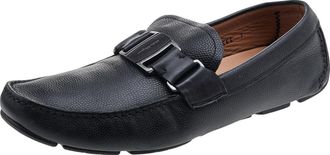 Ferragamo Black Leather Slip On Loafers