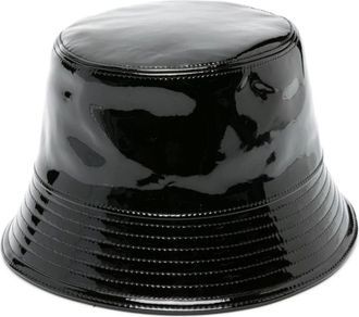 Prada Accessoires, Dames, Zwart, M, Leer, Triangle-logo Bucket Hat van Patentleer