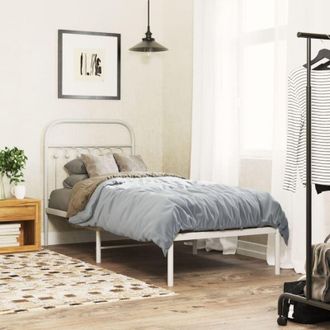 vidaXL Metal Bed Frame without Mattress with Headboard White 75x190cm Vidaxl