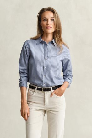 GANT Women Regular Fit Striped Poplin Shirt (44) FADED DENIM