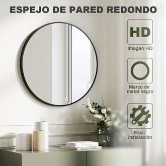 Sonni Sonni - Espejo Redondo Para Ba&ntilde;o Dise&ntilde;o De Marco De Aluminio Negro Espejo Redondo Simple Y Brillante 60x60cm