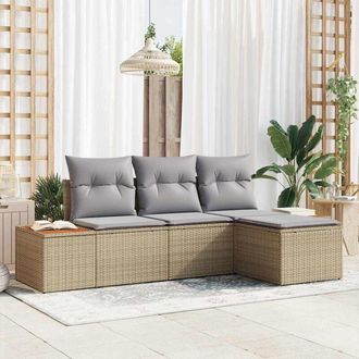 vidaXL Vidaxl - Conjunto De Sof&aacute; De Jard&iacute;n Con Coj&iacute;n 4 Pcs Beige Y Gris Claro