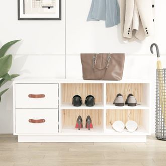 Berkfield Home Shoe Bench White 100x34x45 cm Solid Wood Pine | Size: 100 x 34 x 45 cm