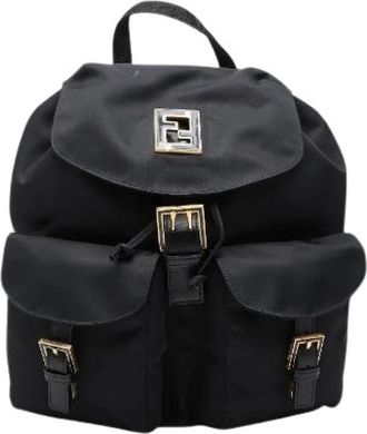 Fendi Pre-owned Backpacks, female, Black, Size: ONE SIZE Pre-owned Nylon Leather Backpack
