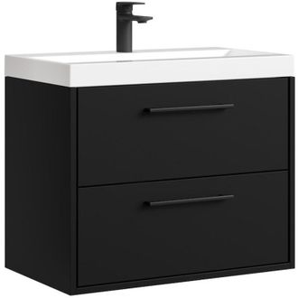 Badplaats Set mobili da bagno Florence 01 60 cm - Nero opaco - Mobile lavabo sospeso con chiusura ammortizzata