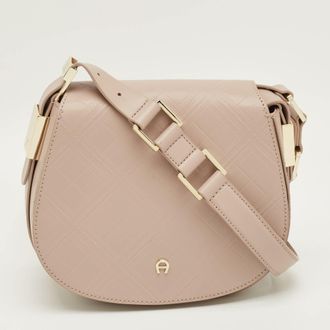 Aigner Vittoria Old Rose Embossed Leather Shoulder Bag