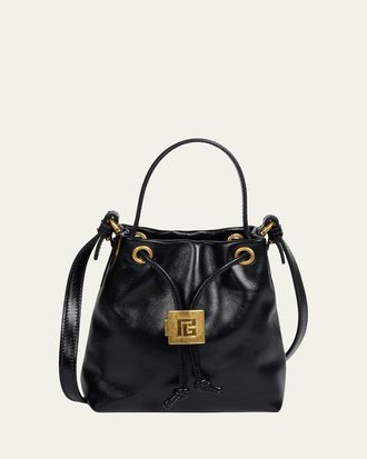 Balmain Pulse Leather Drawstring Bucket Bag