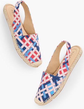 Talbots Izzy Slingback Espadrille Flats - Rope Print - Red Pepper - 5 1/2 M - 100% Cotton Talbots