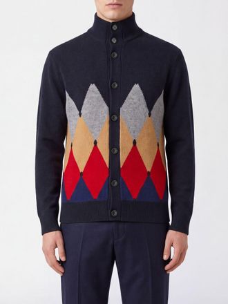 Ballantyne High-Neck Diamond Jacquard Cardigan in 100% Cashmere