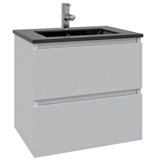 Adema Chaci Badkamermeubelset - 80x46x55cm - 1 keramische wasbak zwart - 1 kraangat - 2 lades - mat wit