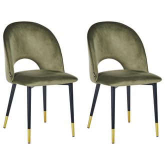 Beliani Beliani - Conjunto De 2 Sillas De Comedor De Terciopelo Retro Glamour Negro Patas Inclinadas Beige Verde Oliva Magalia
