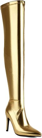 Generic Womens Stiletto High Heel Over The Knee Boots PU Leather Thigh High Boots with Side Zipper Pointed Toe Evening Party Prom Shoes,Gold,7.5 UK
