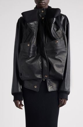 Balenciaga Upside Down Lambskin Leather Blouson Jacket in Black/Black at Nordstrom, Size Medium