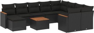 vidaXL Set De Sof&aacute;s De Jard&iacute;n 11 Pzas Y Cojines Rat&aacute;n Sint&eacute;tico Negro Vidaxl