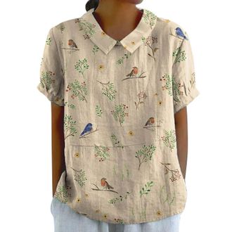 Generic Sexy Outfit For Women Women Summer Tops Retro Striped Back Loose Top Casual Shirt T Shirt Blouses Women Long Sleeve, beige, L