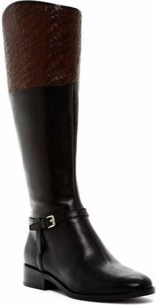 Cole Haan Womens Genevieve Woven Leather Riding Boots In Black/brown