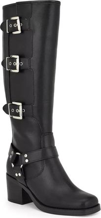 Nine West Karry Motorcycle Boots Womens Black Faux Leather Knee High LION293