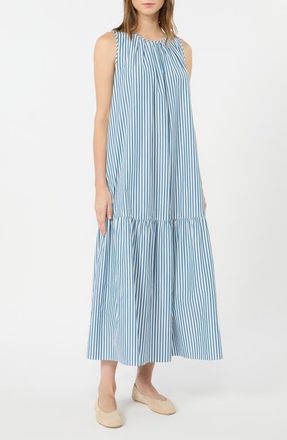 Max Mara Capo Stripe Cotton Maxi Dress in Cornflower Blue at Nordstrom, Size 12
