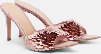 Gianvito Rossi Elle sequined suede-trimmed mesh mules