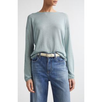 Eleventy Sequin Silk & Cotton Crewneck Sweater in 175 Jade at Nordstrom, Size X-Small