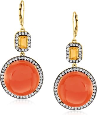 Ross-Simons Carnelian and Multi-Gemstone Drop Earrings in 18kt Gold Over Sterling