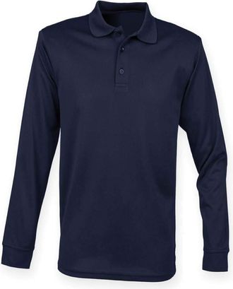 Henbury Unisex Long Sleeve Coolplus Piqué Polo Shirt Navy L