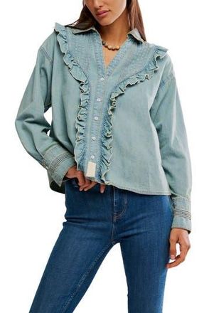 Free People Tattered and Ruffled Chambray Top in Vintage Tint Wash at Nordstrom Rack, Size Medium