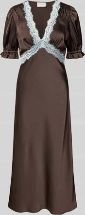 Neo Noir Neo Noir Regular Fit Midikleid mit Spitzenbesatz Modell Vipe in Mittelbraun, Gr&ouml;&szlig;e 34