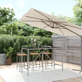vidaXL Vidaxl - Mesa Alta Bar Con Superficie Vidrio Rat&aacute;n Pe Gris 180x70x110 Cm