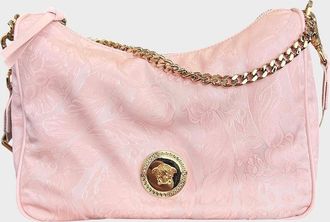 Versace Womens Hobo Medusa Head Floral Large Shoulder Bag Pink