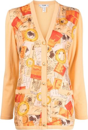 Celine 2000 postcard-print V-neck cardigan - women - Silk/Wool - 40 - Multicolour