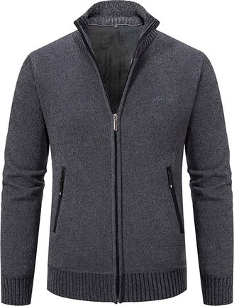 Generic Mens Cardigans with Pockets Knitted Cardigans Full Front Zip Closure Zipper Cardigan Autumn Winter Thick Sweater Outwear Zip Up Knitted Cardigan Dark 