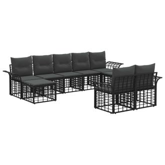 vidaXL Conjunto De Sof&aacute;s De Exterior 9 Pcs Negro Y Gris Oscuro Vidaxl