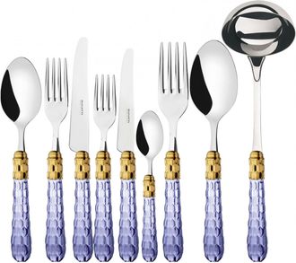 Bugatti Cristallo Ghiera Dorata, Posate Set 75 Pz, Scatola Weng&egrave; - Colore: Blu