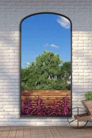 MirrorOutlet Black Metal Framed Arched Garden Wall Mirror 79x39 (200x100CM) | Size: 1 Pack