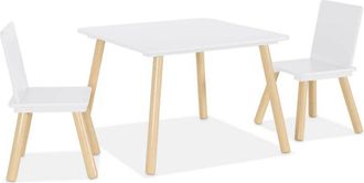 Sweeek Sweeek - Square childrens table pine wood 2 chairs, Judith, White, 60x60x43 cm