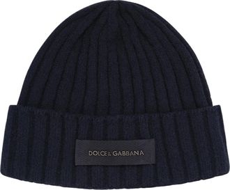Dolce & Gabbana Ribbed Wool Beanie - Heren - Hoeden - Blauw - ONE Size - Wol - Accessoires