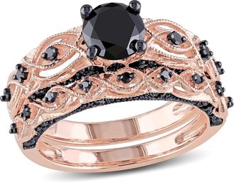 Mimi & Max 1 3/8ct TW Black Diamond Bridal Set in 10k Rose Gold with Black Rhodium