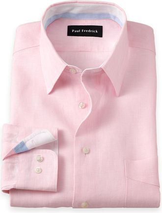 Paul Fredrick Slim Fit Non-iron Linen Solid Dress Shirt With Contrast Trim