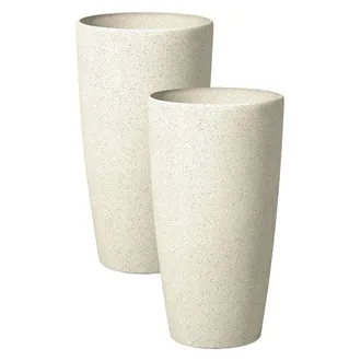 Beliani Conjunto De 2 Macetas De Mezcla De Piedra Beige Claro 23 Cm Jardinera Abdera