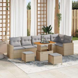 vidaXL Vidaxl - Conjunto De Sof&aacute; De Jard&iacute;n 9 Pcs Beige Rat&aacute;n Sint&eacute;tico