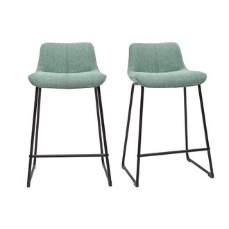 Miliboo Miliboo - Set De 2 Taburetes De Cocina Fijos Efecto Aterciopelado Texturizado Color Celad&oacute;n Con Pata De Metal 65 Cm Boost