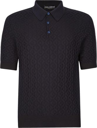 Dolce & Gabbana geometric-pattern knit polo shirt - men - Silk - 54 - Blue