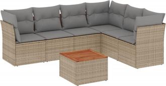 vidaXL Juego De Sof&aacute;s Jard&iacute;n Con Cojines Beige Mezcla 7 Pzas Rat&aacute;n Pe Vidaxl
