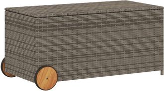 vidaXL Caja de almacenaje jardín con ruedas ratán sintético gris 190L Vidaxl