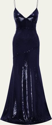 Alex Perry Sequined Paneled Bikini Gown, Blue
