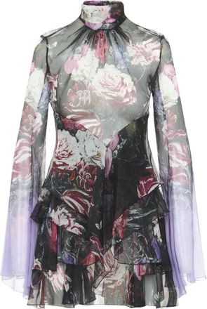 Roberto Cavalli Zijden Minijurk Met Fiammingo Bloemenprint - Dames - Jurken - Veelkleurig - Maat: XS Zijde
